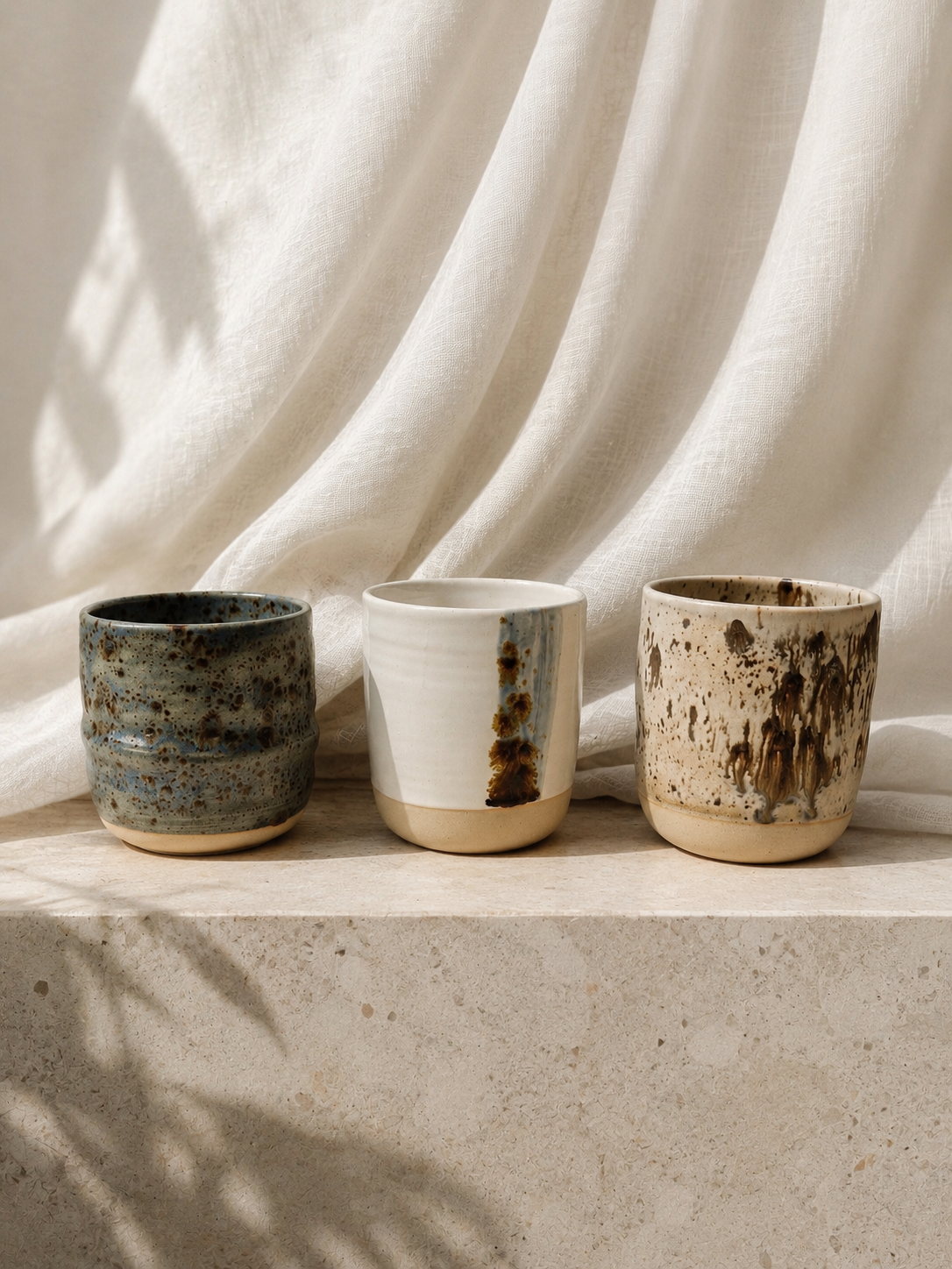 Collection tasse à  thé Bleu Glacier, Gypse et Granite en céramique artisanale —  ORBEL Studio Alpin