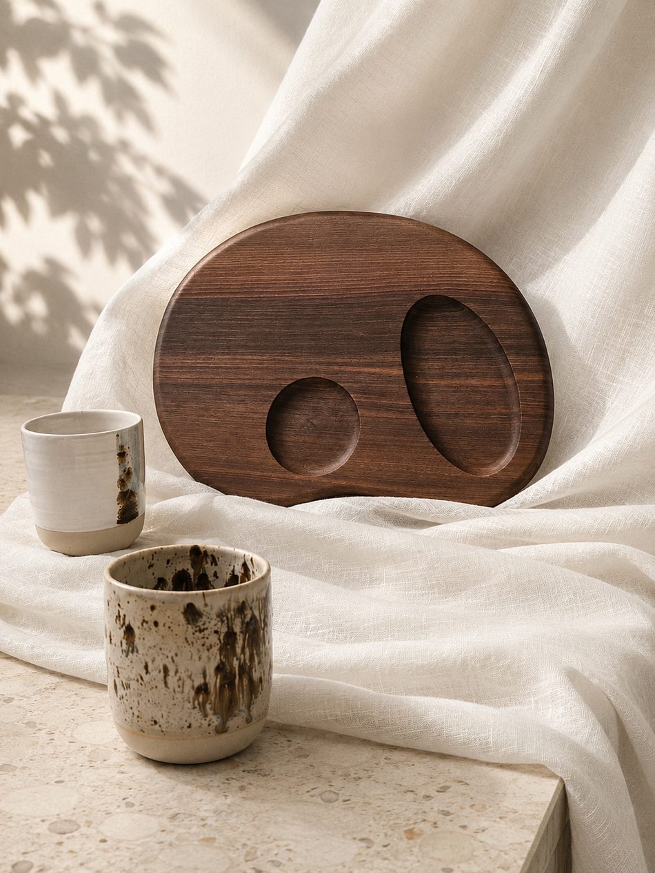 Set Planche Empreinte Noyer & céramiques ORBEL — Studio Alpin